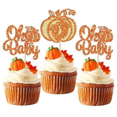 Imagem de Gyufise 24Pcs Pumpkin Oh Baby Cupcake Toppers Glitter Pumpkin Boy Baby Shower Birthday Cupcake Picks Decorations for Fall Theme Thanksgiving Halloween Party Cake Decorations Orange