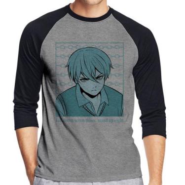 Imagem de Camiseta Raglan Fall Down Seven Times, Stand Up Eight Manga 3/4 - Foca
