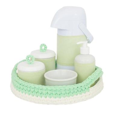Imagem de Kit Higiene Crochê Com 6 Peças e Garrafa Grande Verde Quarto Bebê Infa