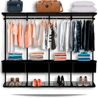 Imagem de Guarda Roupa Closet Aramado Modulado Gaveta MDF 2,50m PT - Casa Expres