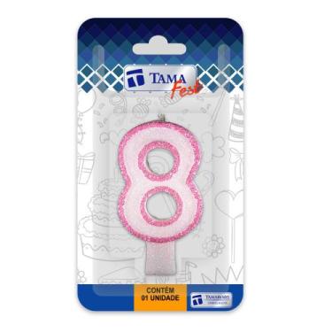 Imagem de Vela de aniversário Número Branco e Rosa Nº 8 com 10 un. - TAMAROZZI E