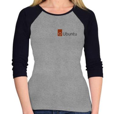 Imagem de Baby Look Raglan Ubuntu Linux Manga 3/4 - Foca na Moda, Cinza, Preto, 