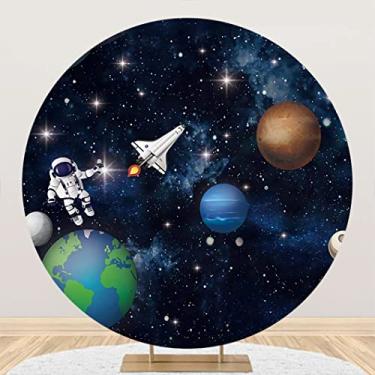 Imagem de Yeele Capa de fundo redondo de astronauta espacial foguete astronauta universo planeta galáxia estrelas fundo sessão de fotos para bebês meninos crianças festa de aniversário decoração de mesa banner Photo Booth Adereços