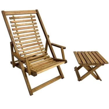 Imagem de Kit Espreguiçadeira de Madeira Maju com Mesinha Banquinho Multiuso - D