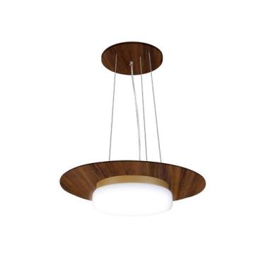 Imagem de Pendente de Madeira Saturno Vidro Imola 40 cm Imbuia/Dourado - Madeluz