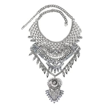 Imagem de yueton Colar de declaração de moeda boho colar grosso com borla longa vintage cigana boêmia étnica tribal colar gargantilha para mulheres, Zinco, Sem Pedra Preciosa