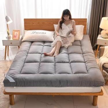 Imagem de KUGGKKTP Colchão Futon, colchão dobrável, tapete de tatame, almofada de dormir, colchão de enrolar japonês, colchão de acampamento, portátil, respirável, solteiro, queen completo, para dormitório,