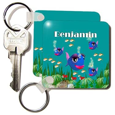 Imagem de 3dRose Esta arte vibrante de Fish under the sea é personalizada com o nome Benjamin - Chaveiros, 5,7 x 11,4 cm, conjunto de 6 (kc_51185_3)