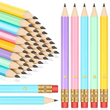 Imagem de 80 lápis de golfe com borracha de 2 HB, meio lápis, 10 cm, hexágono, pré-apontados, lápis de cor para noivas, casamento, sala de aula, chá de bebê, escola, escritório (cor doce)