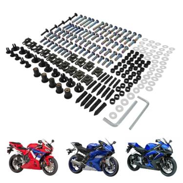 Imagem de USTPO Kit de parafusos de carenagem de motocicleta 195 peças M5 M6 parafusos inoxidáveis fixadores parafuso universal para para-brisas R6 CBR600RR GSXR 600 ZX6R MT-10 ST1300 Sportbike colorido