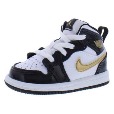Imagem de NIKE Jordan 1 MID SE (TD) Tênis infantil unissex BQ6933-007, Preto/dourado metálico e branco, 10 Toddler
