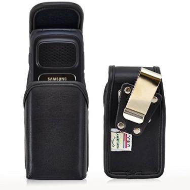 Imagem de Capa com coldre vertical para Samsung Rugby 4 da Turtleback, fecho magnético, Black Leather / Rotating Clip