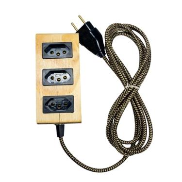 Imagem de Régua Elétrica Power Strip 3 Tomadas 300 cm Extensão de Madeira (preto e dourado)