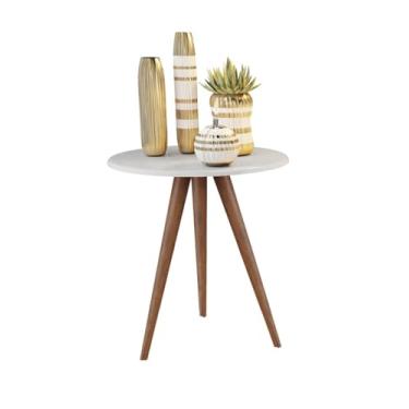 Imagem de Mesa Lateral Redonda 52cm Mesinha Sofá sala Quarto Pé Paltio 50cm (Branco)