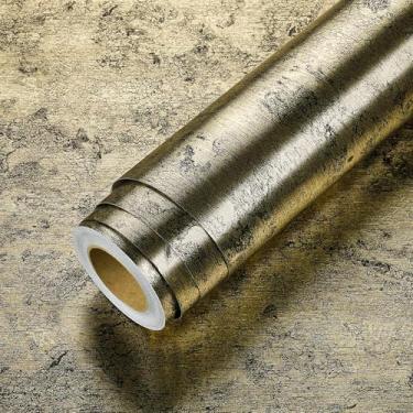 Imagem de LACHEERY Papel de contato de aço inoxidável dourado escovado preto para eletrodomésticos, papel de parede metálico preto e dourado, descasque e cole papel de parede grosso para cozinha, geladeira,