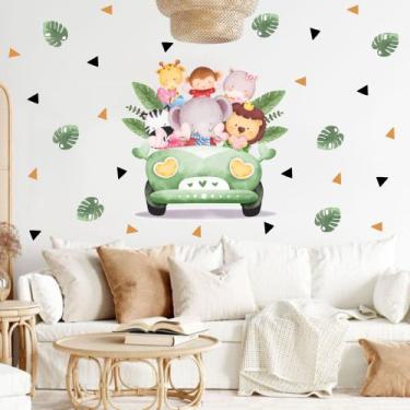 Imagem de Adesivo De Parede animais aquarela carrinho folhas triângulos - Adesiv