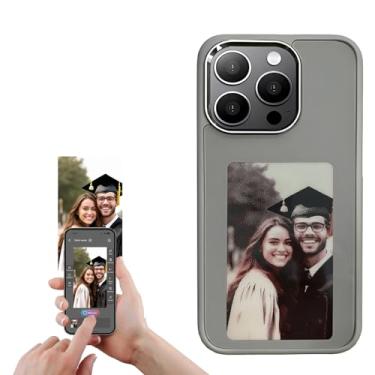 Imagem de HabiWell Capa de telefone DIFY E-INK - projeção traseira, personalizável, exibe foto instantaneamente, capa de tinta personalizada (cinza, iPhone 15 PRO)
