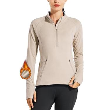 Imagem de Willit Jaqueta feminina de corrida de lã pulôver camisa equestre térmica camisa de golfe manga longa meio zíper exercício equipamento de inverno chá leitoso M