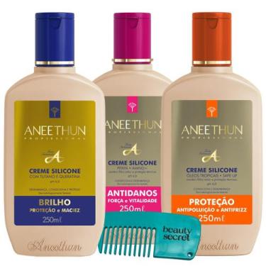 Imagem de Kit 3 Cremes de Silicone Aneethun 250ml e Mini Pente Beauty