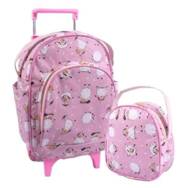 Imagem de Kit Mochila Feminino Masculino Infantil Carrinho Rodinha Com Lancheira