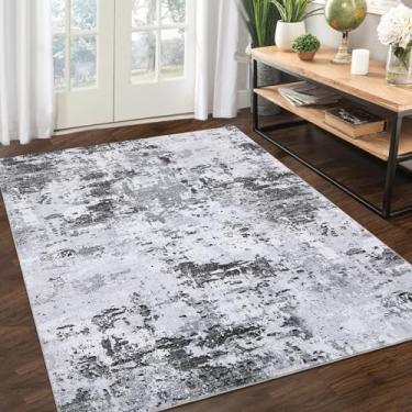 Imagem de TranquilNest Tapete abstrato moderno, 22,5 x 30,5 cm, grande para sala de estar, lavável e resistente a manchas, com suporte antiderrapante, tapete macio para berçário, cinza claro