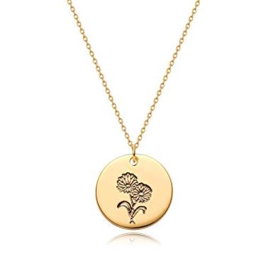 Imagem de MYEARS Colares femininos de moedas de ouro para o mês de nascimento, buquê de flor, pingente de medalha redonda gravado, floral, banhado a ouro 14 K, combinando, joias personalizadas, aniversário