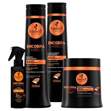 Imagem de Kit Encorpa Cabelo Haskell Shampoo Cond Máscara 500g + Fluido