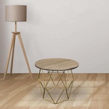Imagem de Mesa de Centro Industrial Lizie Aramado Ferro Dourado Tampo mdf Redondo Caramelo - Ahazzo Móveis