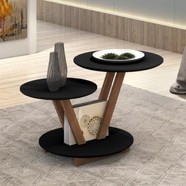 Imagem de Mesa de centro Decorativa Laguna Redonda com 2 Nichos em Madeira e MDF - Preto