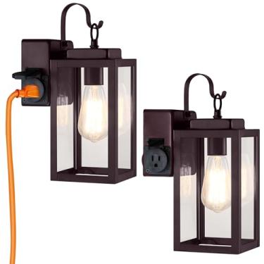 Imagem de VUAA Pacote Com 2 Luzes De Varanda Para Áreas Externas Com Tomada Certificada Pela Ul, Luzes De Parede Modernas Para Áreas Externas, Luminárias À Prova D'Água, Arandelas De Parede, Luzes Externas P