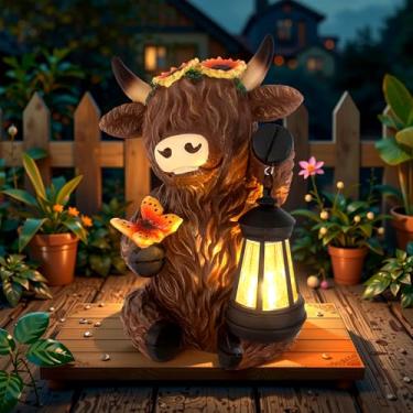 Imagem de PaLuQiYa Estátuas De Vaca Solar Highland Para Jardim, Decoração Externa Com Lanterna Para Quintal, Enfeites De Gramado, Varanda, Pátio, Casa, Presentes De Aniversário E Páscoa Para Avós, Mães E Mulh