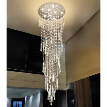 Imagem de cenozo Lustre De Cristal Moderno D24'' X A78'' Lustres De Teto Alto Para Entrada Lustre Glam Lustre Grande Em Formato De Gota De Chuva Luminárias Led Reguláveis Para Escadas Hall De Entrada Corredor