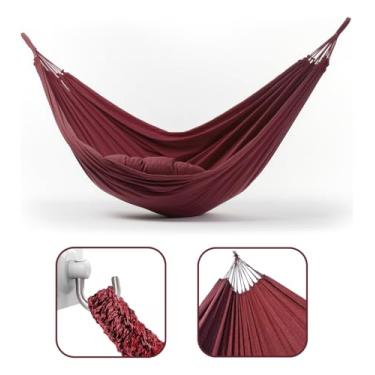 Imagem de Rede De Descanso Dormir Balanço Casal Jeans Reforçada Grande 3,8m x 1,5m - Ideal Para Camping, Hotel, Praia, Acampamento, Jardim, Varando, Sítio, Chácara, Apartamento, Viagem, Fazenda (Vinho)
