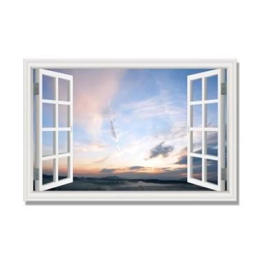 Imagem de PY3H69 Arte de parede em tela de janela aberta, impressão natural em tela. Lindo cenário de céu 50,8 cm, decoração de parede de paisagem de janela, decoração de casa moderna. 80 x 120 cm-31 x 47 pol