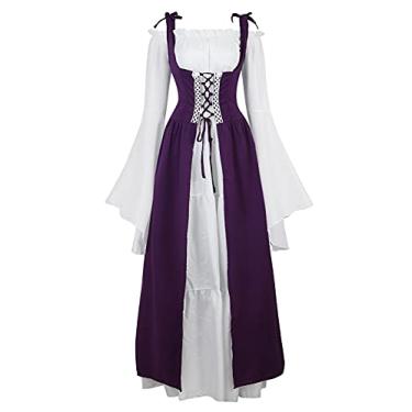 Imagem de Zhitunemi Vestidos renascentistas para mulheres: vestido medieval para mulheres Renfaire Outfit - festas de Halloween eventos de fantasia, Roxo-6504, XXG