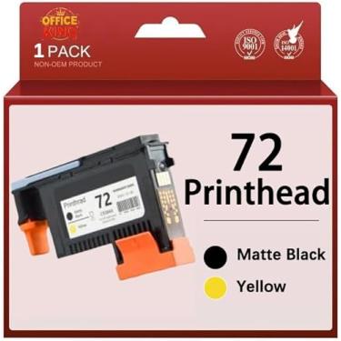 Imagem de Cabeçote de impressão 72 preto fosco/amarelo C9384A 1 pacote (com chip) substituição para impressora HP Designjet T610 T620 T770 T790 T1100 T1120 T1200 T1300 T2300 Cabeçote de impressão de