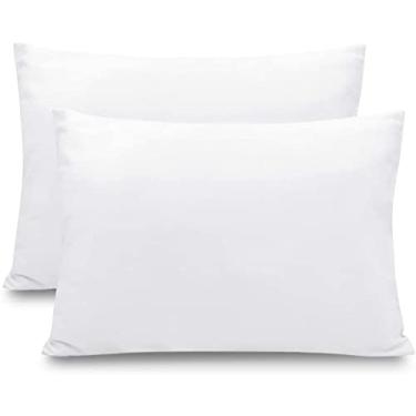 Imagem de Aisawate Fronha infantil de algodão orgânico/capa de travesseiro de viagem pacote com 2 conjuntos de 35,5 x 50,8 cm com fecho de envelope - capa de almofada de bebê hipoalergênica, macia e respirável branca sólida