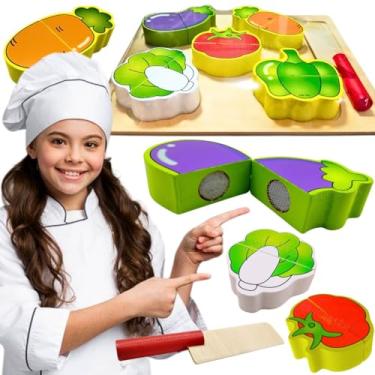 Imagem de Brinquedo recreativo legumes em madeira vegetais de cortar educativo faz de conta itens de supermercado feira comidinha infantil presente dia das crianças 5 anos menino menina