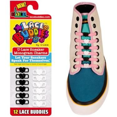 Imagem de Lace Buddies - Pingentes de renda para tênis da uLace - Pacote com 12 peças, Emoji de coração preto e branco, Heart