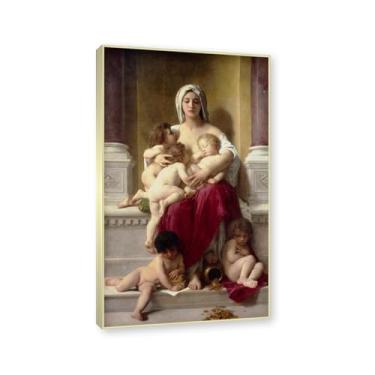 Imagem de NHLDZYH Moldura dourada champanhe. Impressões de arte William Adolphe Bouguereau - Pintura de retrato - (Caridade) - Pôster temático de mitologia grega - Pôster de decoração de parede vintage. 40 x 68