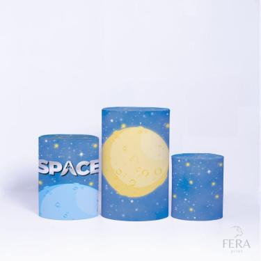 Imagem de Trio Capa Cilindro 3d Festa Astronauta Sublimado Veste Fácil C/elástico
