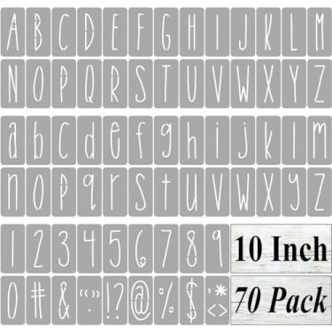 Imagem de Estênceis de letras do alfabeto de 25,4 cm para pintura – Pacote com 70 modelos de estêncil de letras e números com placas para pintura em madeira, estênceis reutilizáveis para quadro negro e arte de parede