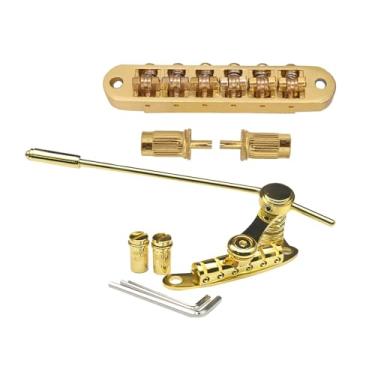 Imagem de TTETTZ Roller Saddle Guitar Bridge Stop Bar Tailpiece Tremolo para Guitarra LP SG, Ouro