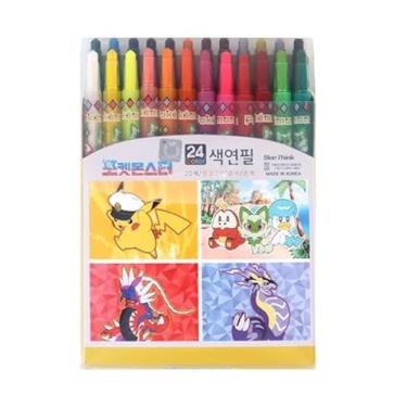 Imagem de Pikachu Conjunto de lápis de cor com 24 gizes de cera torcidos (o pacote pode variar, vermelho ou roxo)