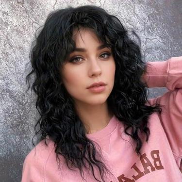 Imagem de Baruisi Peruca Longa, Cacheada E Ondulada Para Mulheres Com Franja Sintética, Festa De Halloween, Cosplay, Substituição, Preta