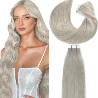Imagem de Loxxy Extensões De Cabelo Com Fita Adesiva - 24" Humano Real, Invisível, Sem Costura, Trama Dupla Face, #Cinza, 50G, 20 Unidades