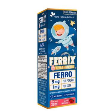 Imagem de Ferrix Ferro em Gotas 30mL  5mg por porção  Sabor Morango  Flora Nativ