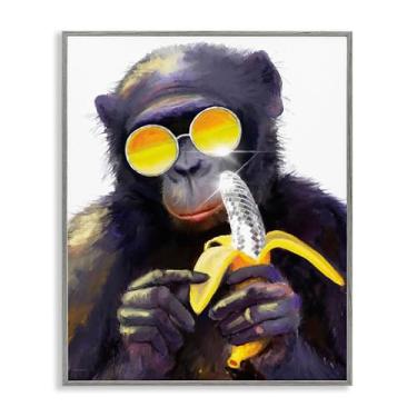 Imagem de Stupell Industries Design artístico giclée emoldurado macaco com disco banana cinza por Kamdon Kreations, 28 x 35 cm