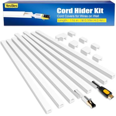 Imagem de YesBes Kit hider de cabo de 294 cm, capas de cabos para fios na parede, ocultador de cabos para montagem na parede, pista de cabos pintável, kit de parede para esconder cabos de TV, capas de fio para