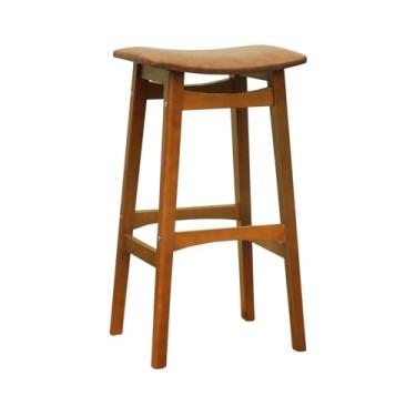 Imagem de Banco Alto Confort Madeira Maciça Assento Anatômico - Amêndoa Estofado Corano Marrom Mescla